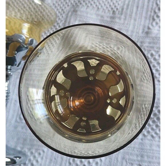 (2) 1940s Art Deco Farber Bros Krome Kraft Amber Cambridge Glass Cordials - Picture 3 of 7